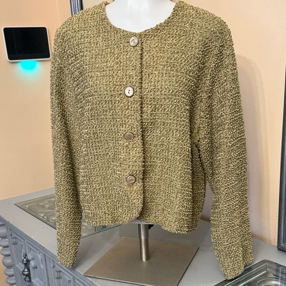 Vintage First Option Large Chic Textured Button-Up Cardigan